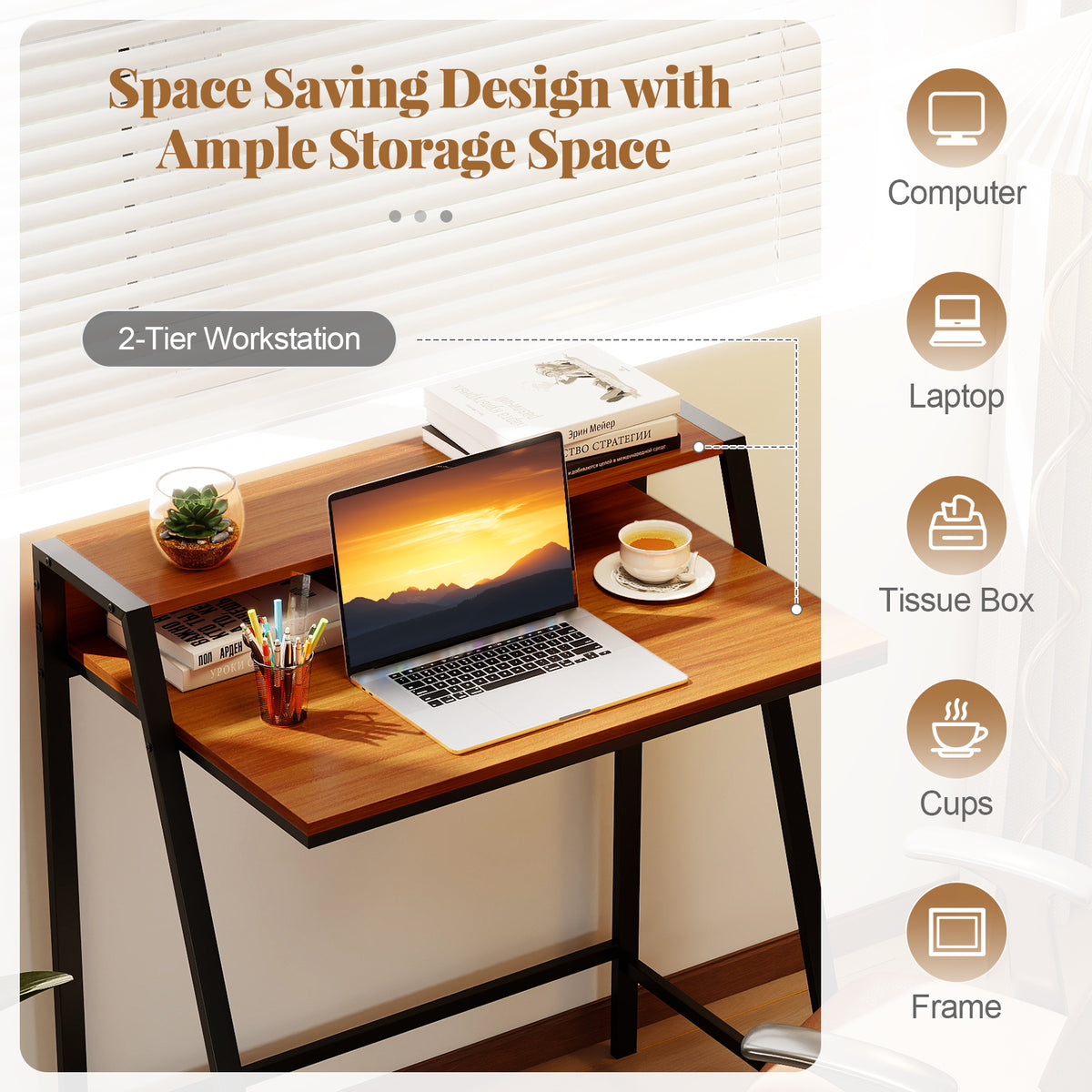 2 Tier Computer Desk PC Laptop Table Study Writing Home Office