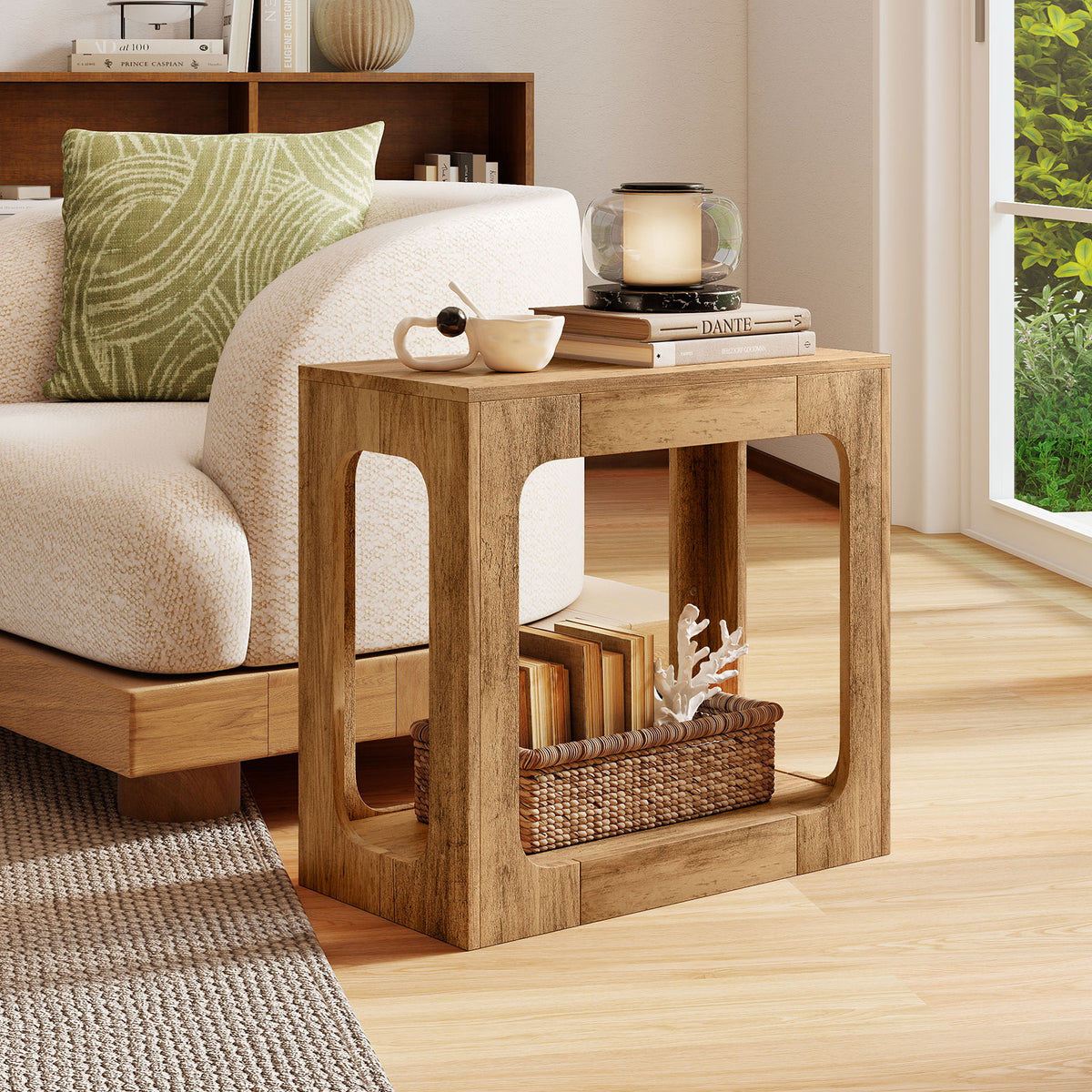 2-Tier End Table with Storage Shelf, Walnut