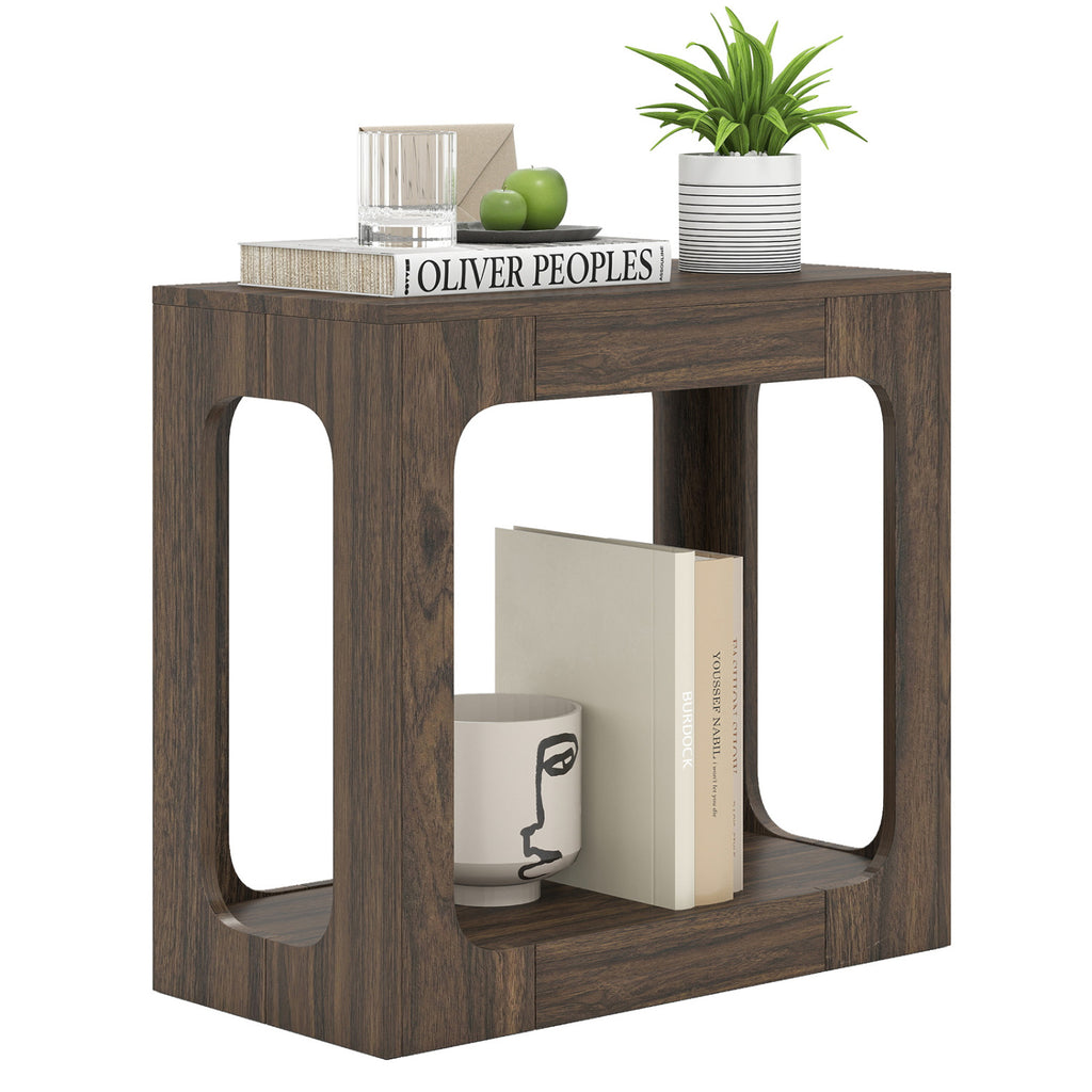 2-Tier End Table with Storage Shelf, Walnut