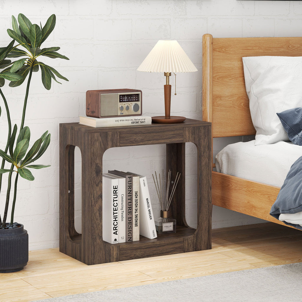 2-Tier End Table with Storage Shelf, Walnut