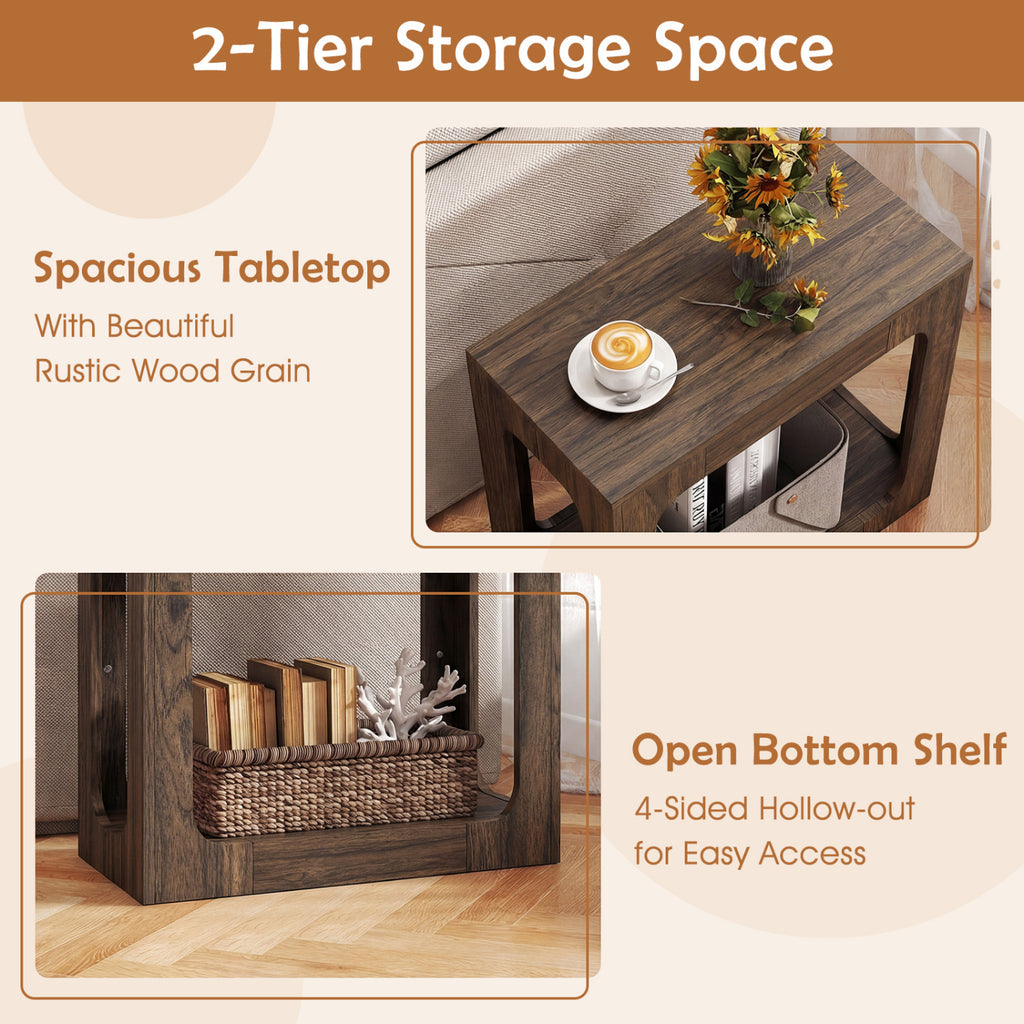 2-Tier End Table with Storage Shelf, Walnut