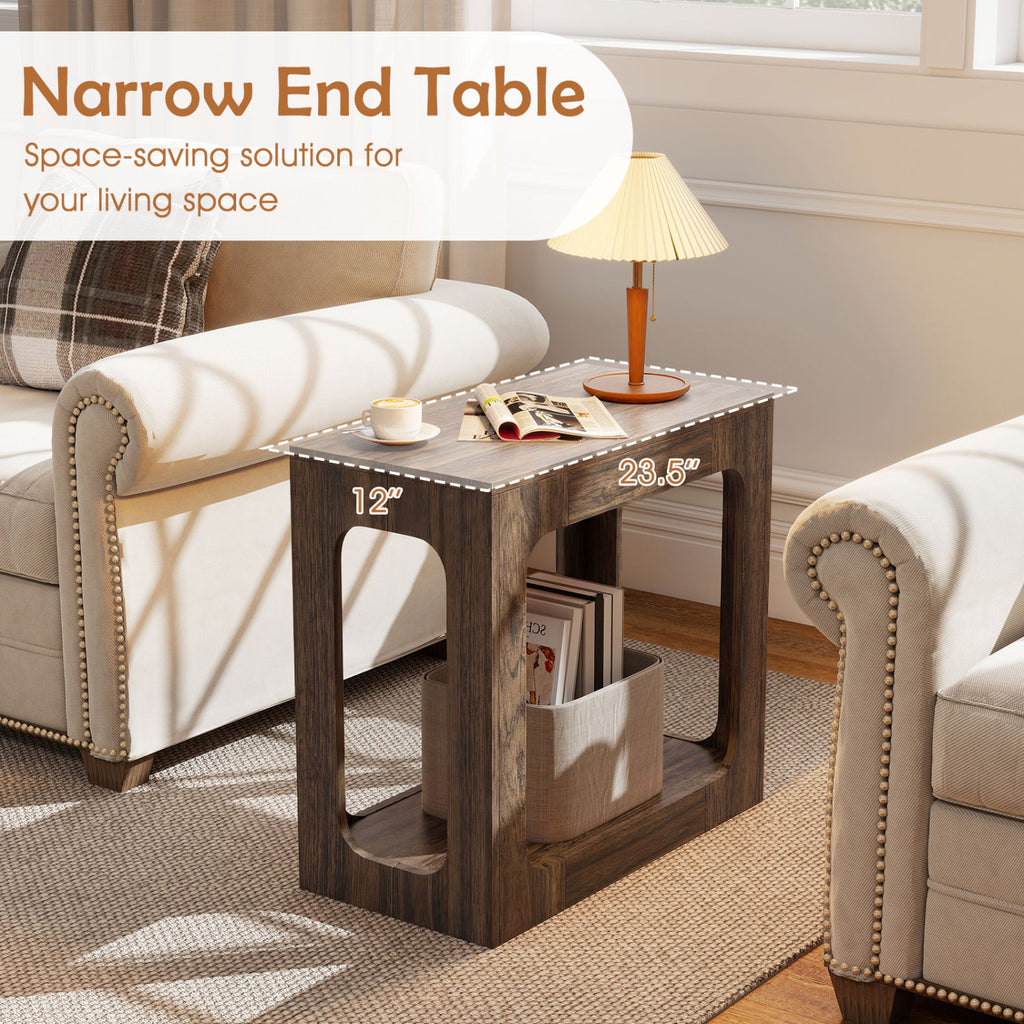 2-Tier End Table with Storage Shelf, Walnut