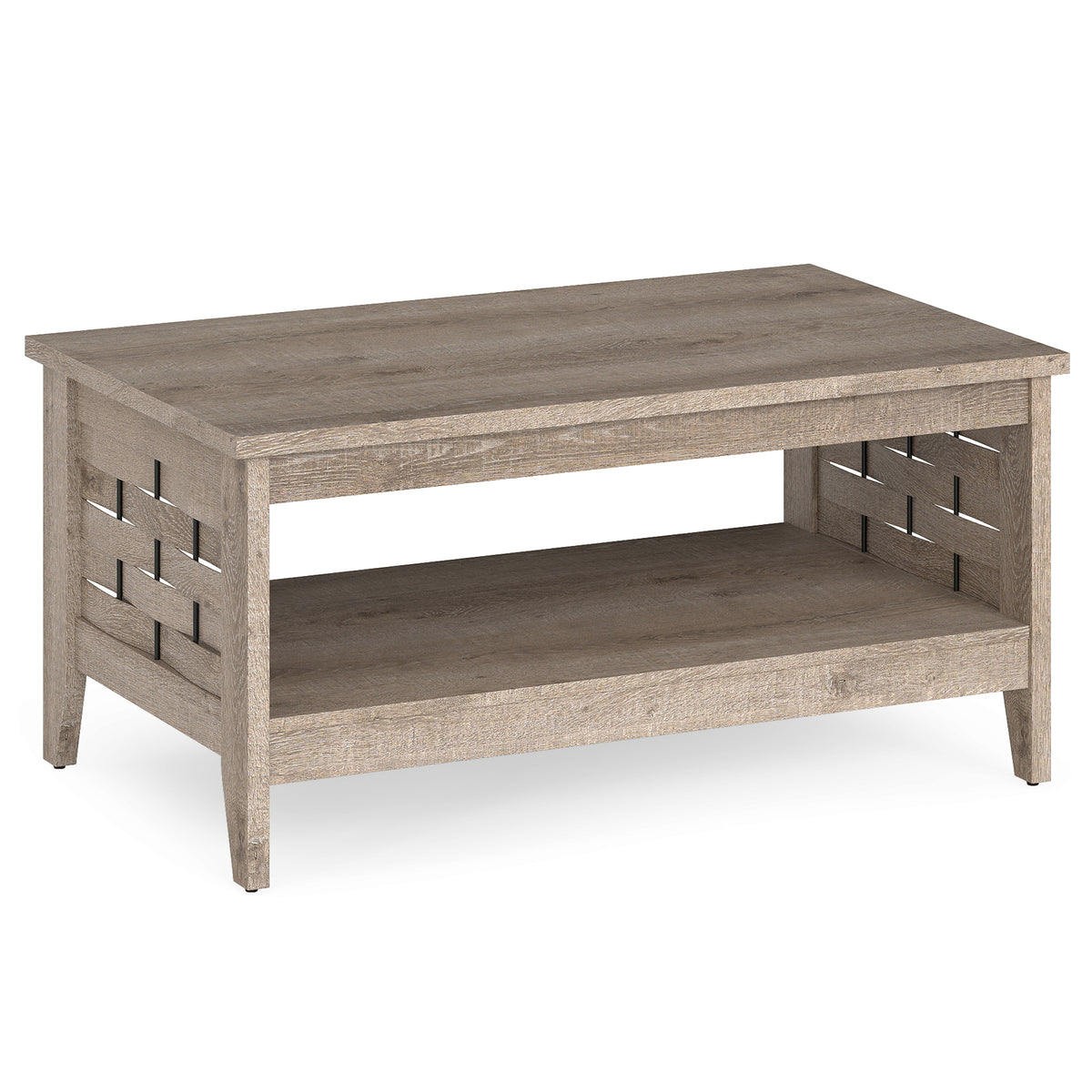 2-Tier Farmhouse Coffee Table with Open Shelf, Oak