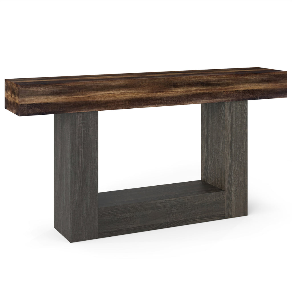 2-Tier Farmhouse Console Table 63" Long, Rustic Brown