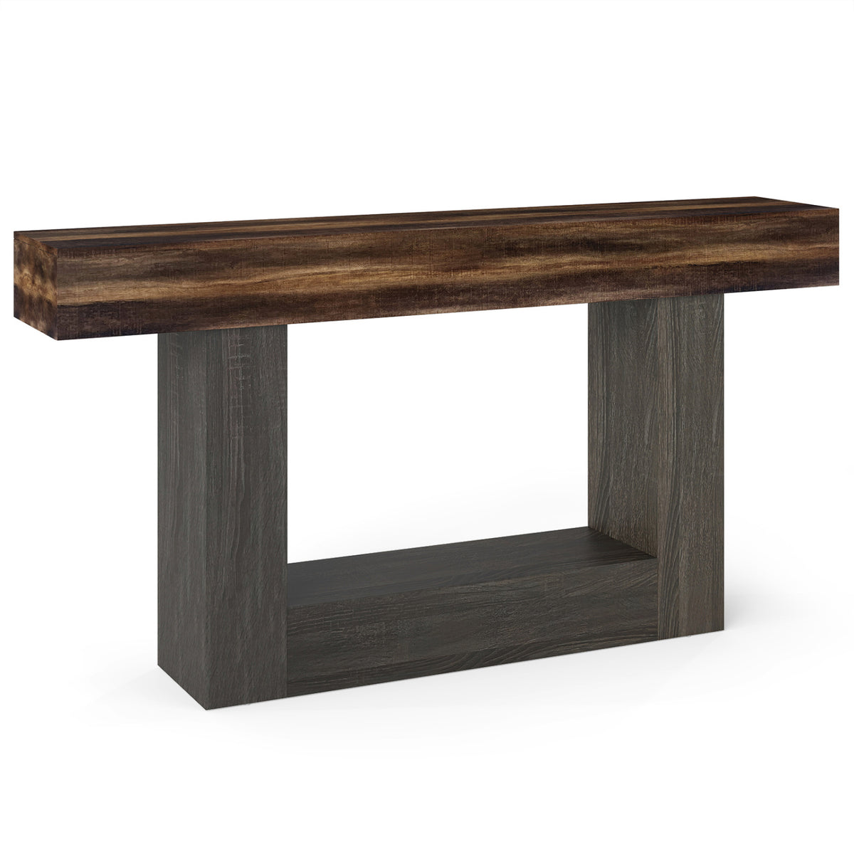 2-Tier Farmhouse Console Table 63" Long, Rustic Brown