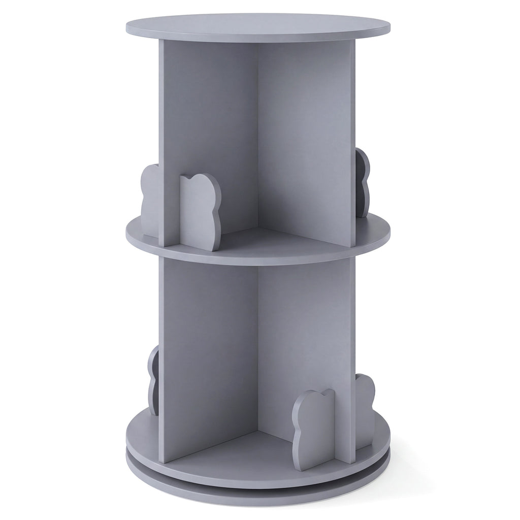 Kids Rotating Bookshelf Storage Rack with Bear Baffles - Gray, 2 Tiers