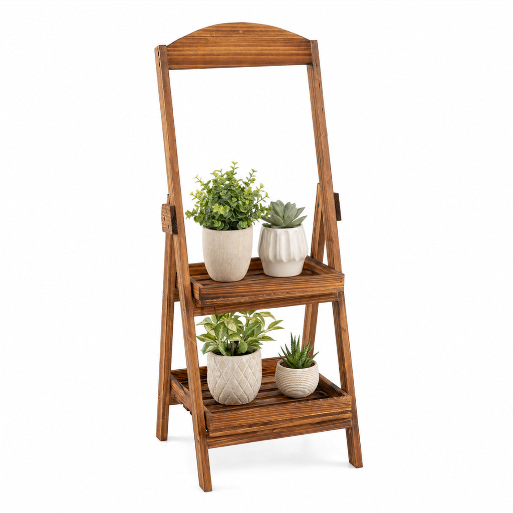 2-Tier Ladder Shelf Rustic Plant Stand with Fir Wood Frame