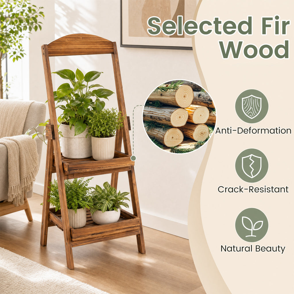 2-Tier Ladder Shelf Rustic Plant Stand with Fir Wood Frame