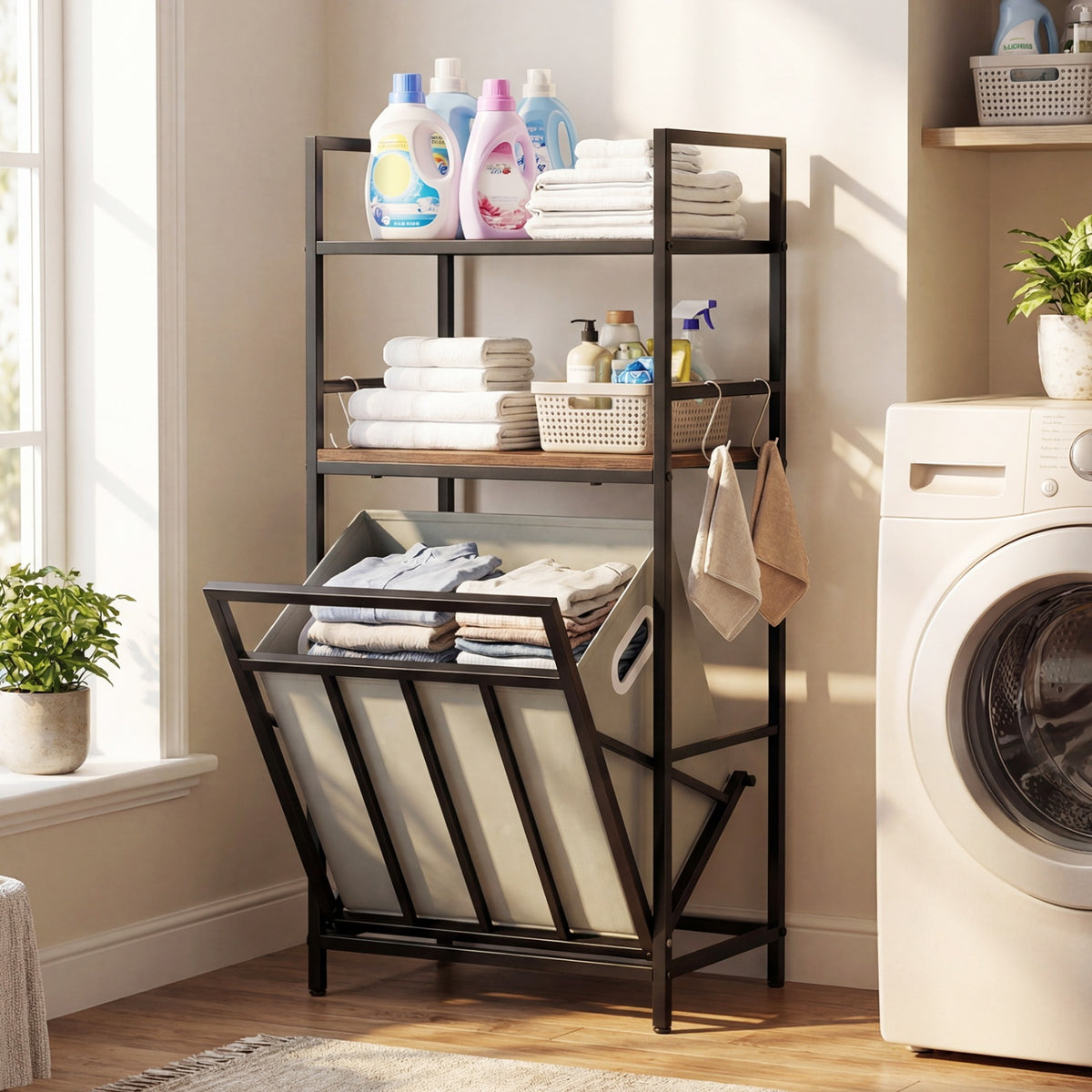 2-Tier Laundry Hamper with Tilt-out Basket