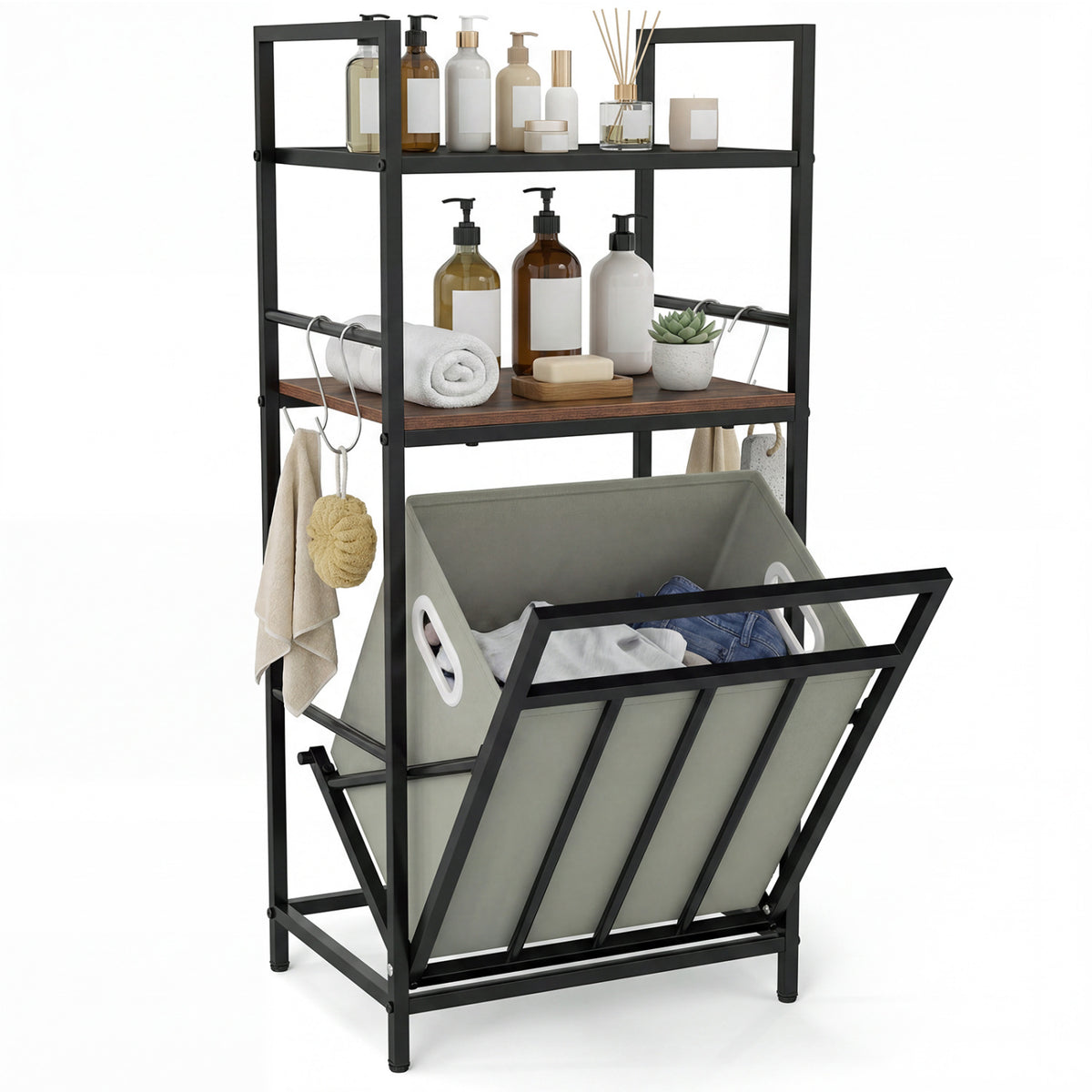 2-Tier Laundry Hamper with Tilt-out Basket