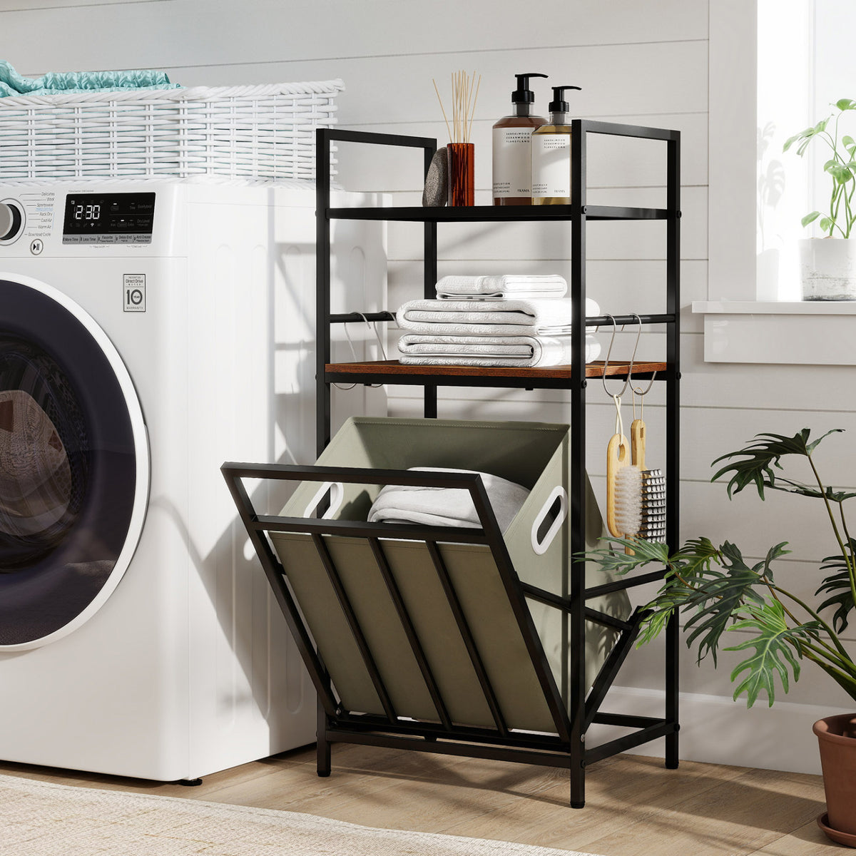 2-Tier Laundry Hamper with Tilt-out Basket
