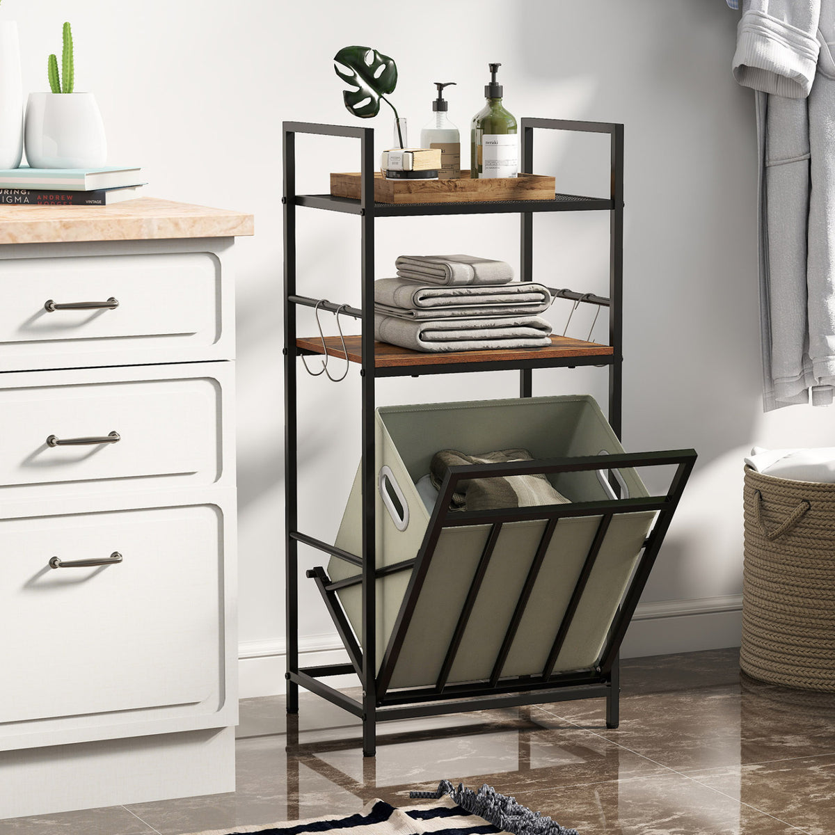 2-Tier Laundry Hamper with Tilt-out Basket