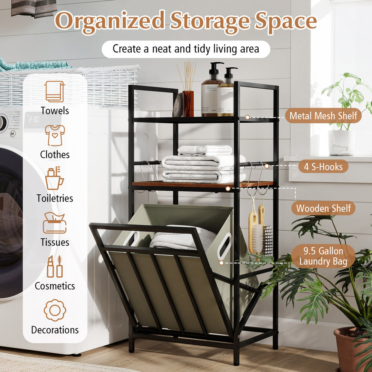 2-Tier Laundry Hamper with Tilt-out Basket