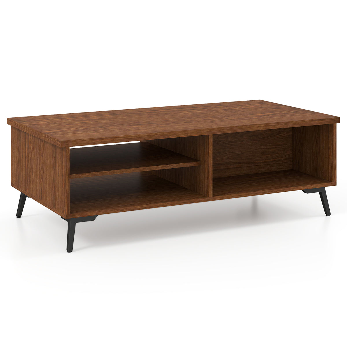 2-Tier Mid Century Modern Coffee Table with Storage - Walnut