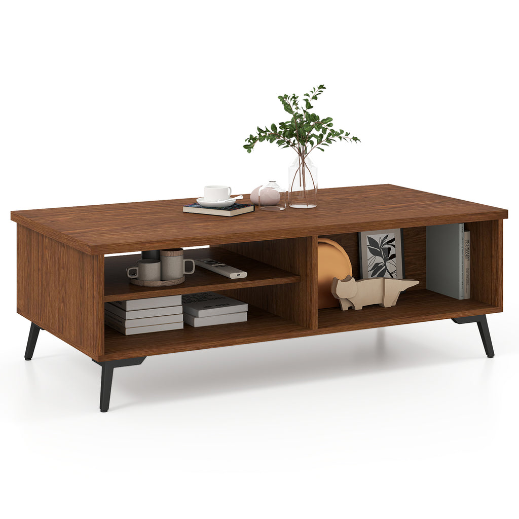 2-Tier Mid Century Modern Coffee Table with Storage - Walnut