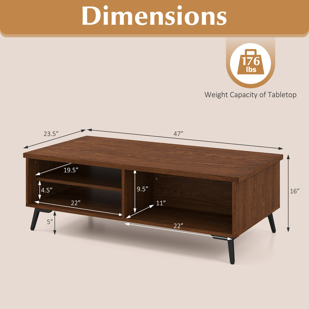 2-Tier Mid Century Modern Coffee Table with Storage - Walnut
