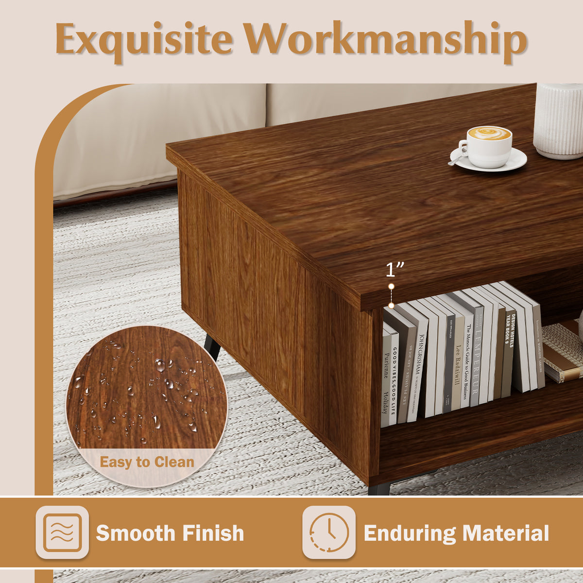 2-Tier Mid Century Modern Coffee Table with Storage - Walnut