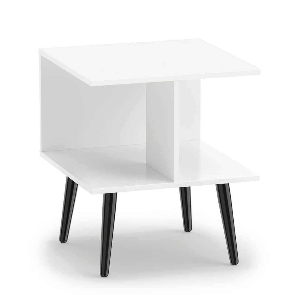 2-Tier End Table with Metal Legs, White