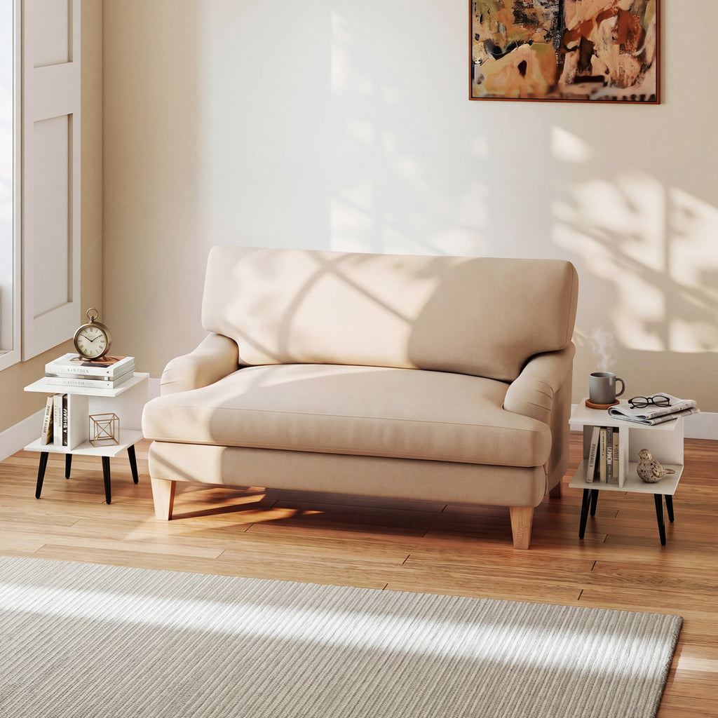 2-Tier End Table with Metal Legs, White