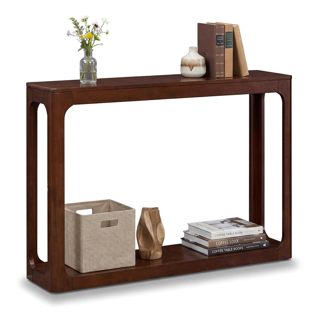 2-Tier Wood Console Table with Storage Shelf, Brown