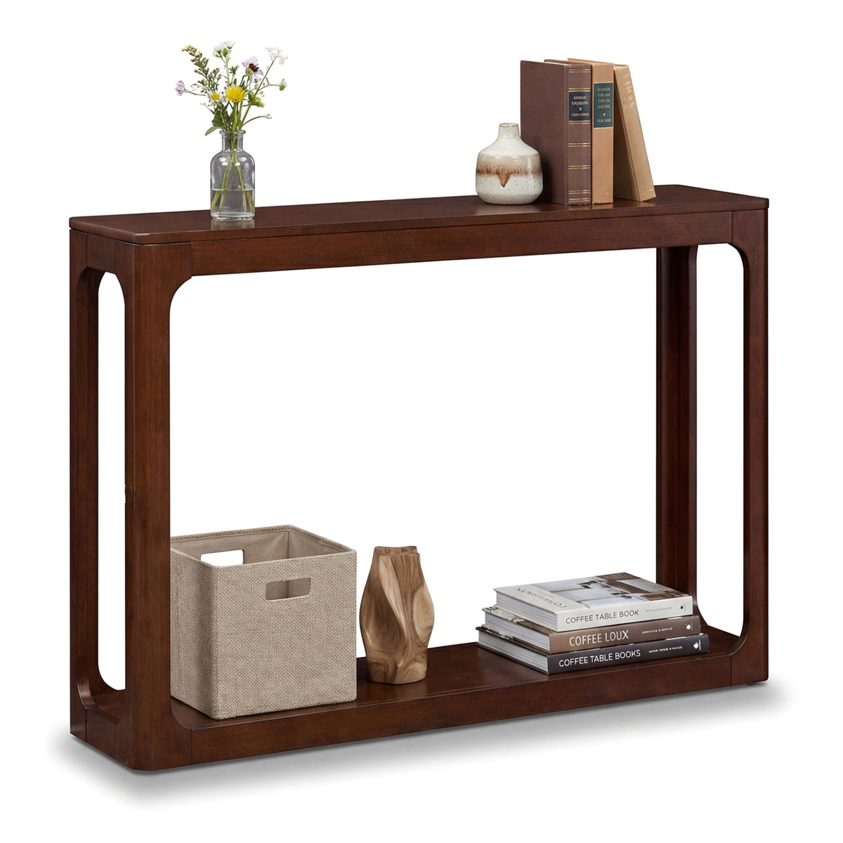 2-Tier Wood Console Table with Storage Shelf, Brown