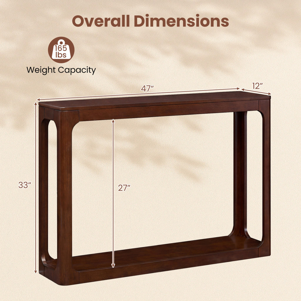 2-Tier Wood Console Table with Storage Shelf, Brown