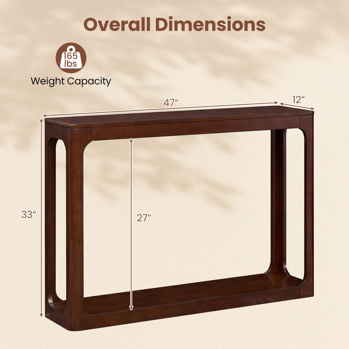 2-Tier Wood Console Table with Storage Shelf, Brown