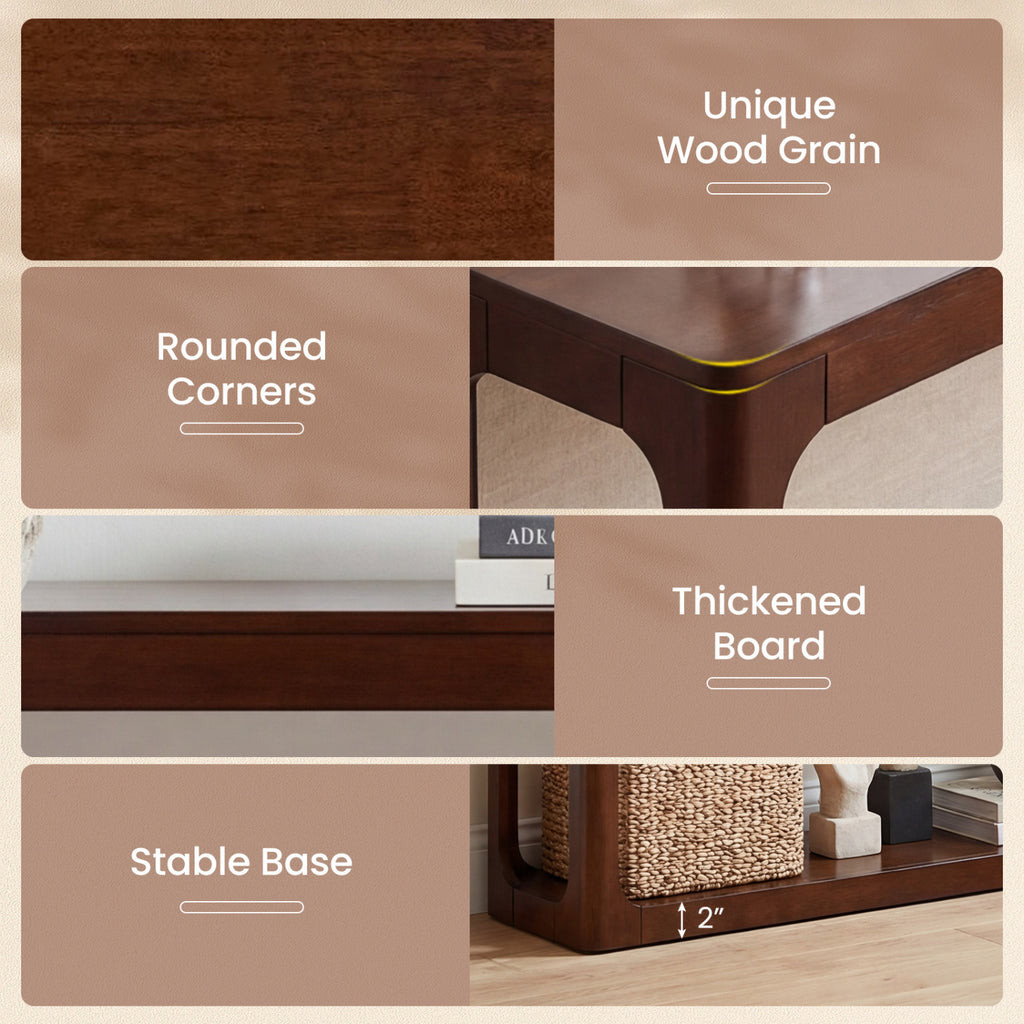 2-Tier Wood Console Table with Storage Shelf, Brown