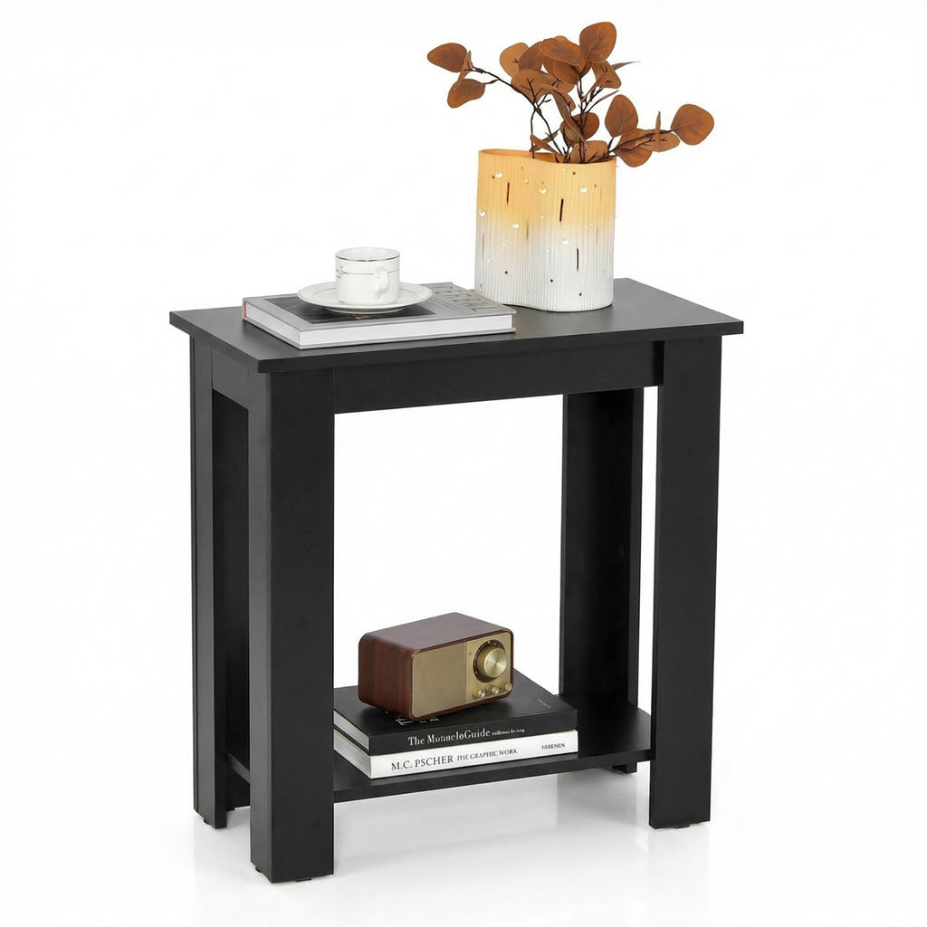 2-Tier Modern Compact End Table, Black