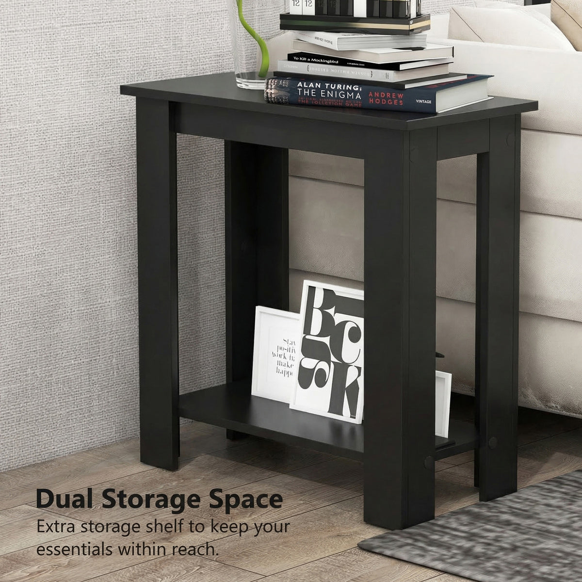 2-Tier Modern Compact End Table, Black