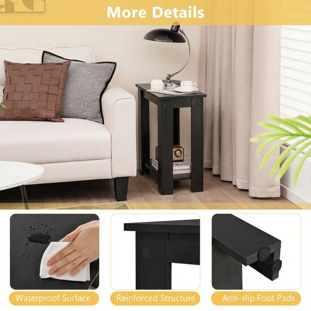 2-Tier Modern Compact End Table, Black