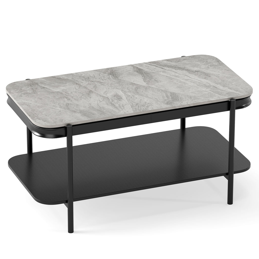 Modern Rectangular Coffee Table with Sintered Stone Top - White