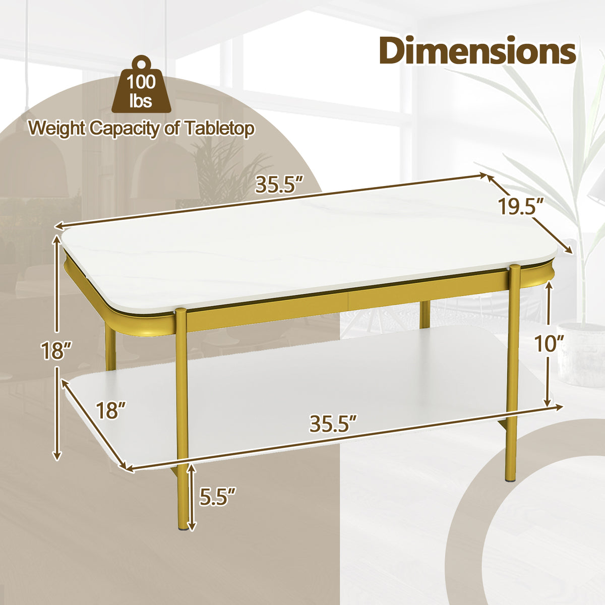 2-Tier Modern Coffee Table with Sintered Stone Top - White