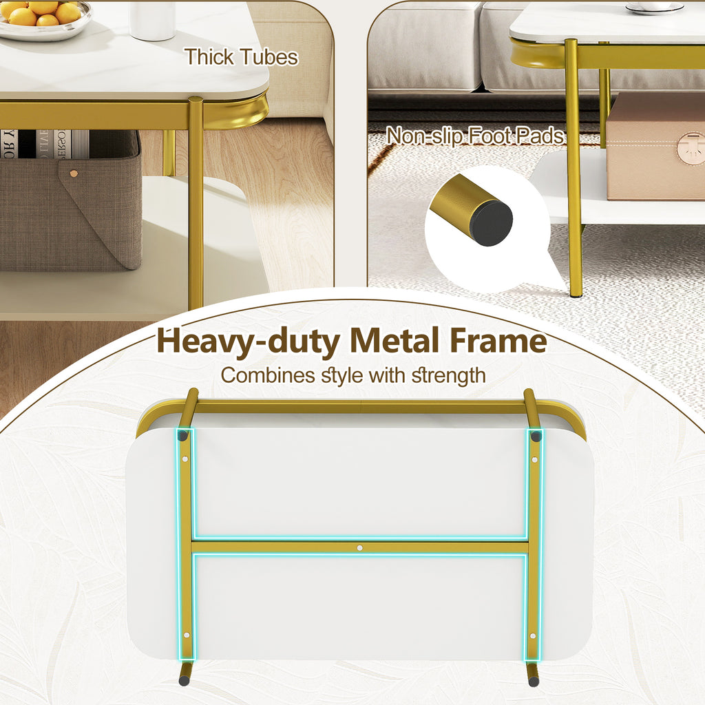 2-Tier Modern Coffee Table with Sintered Stone Top - White