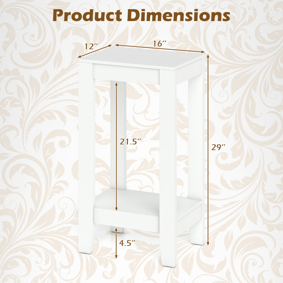 2-Tier Nightstand End Table with Wooden Legs - White
