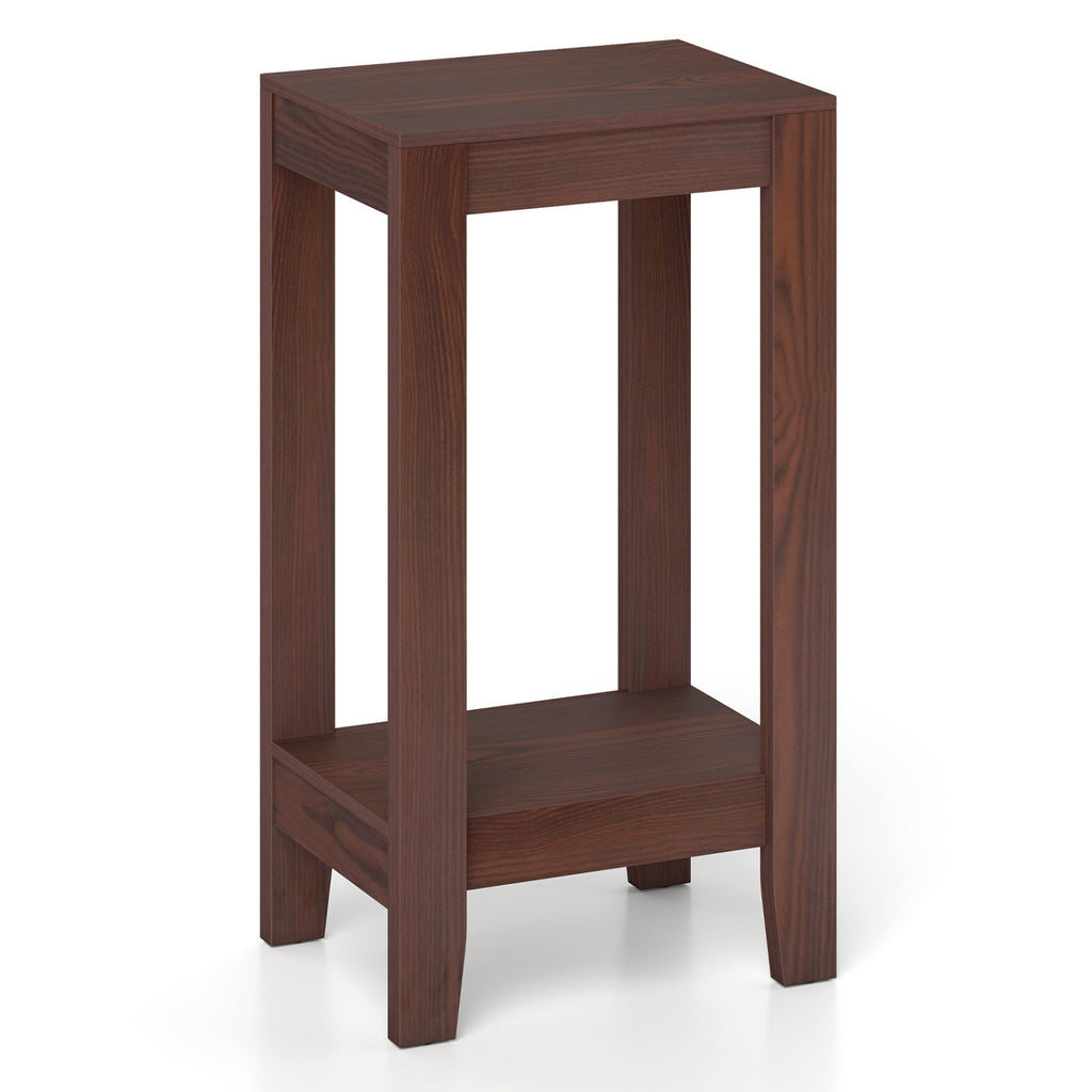 2-Tier Nightstand End Table with Wooden Legs - Black