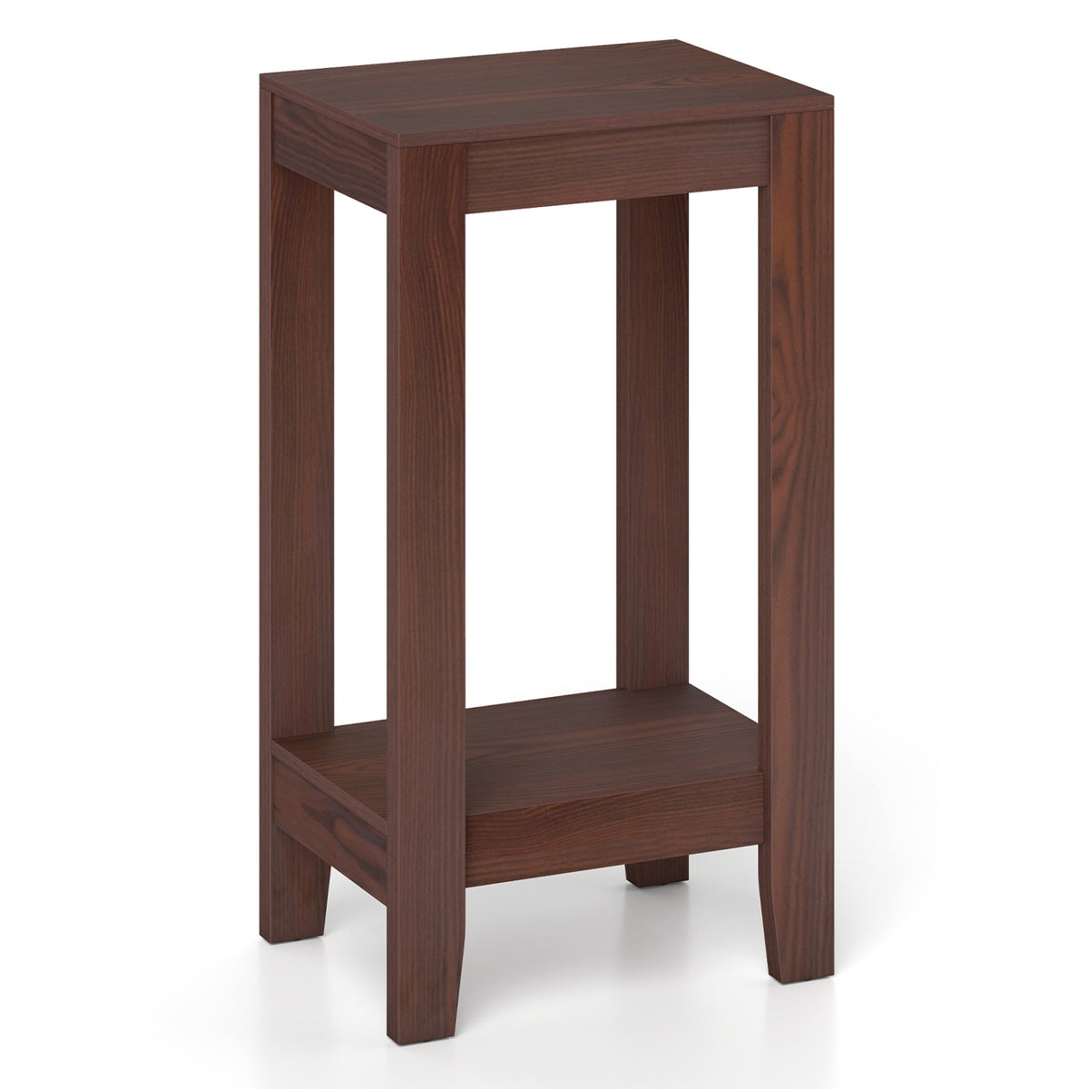 2-Tier Nightstand End Table with Wooden Legs - Black