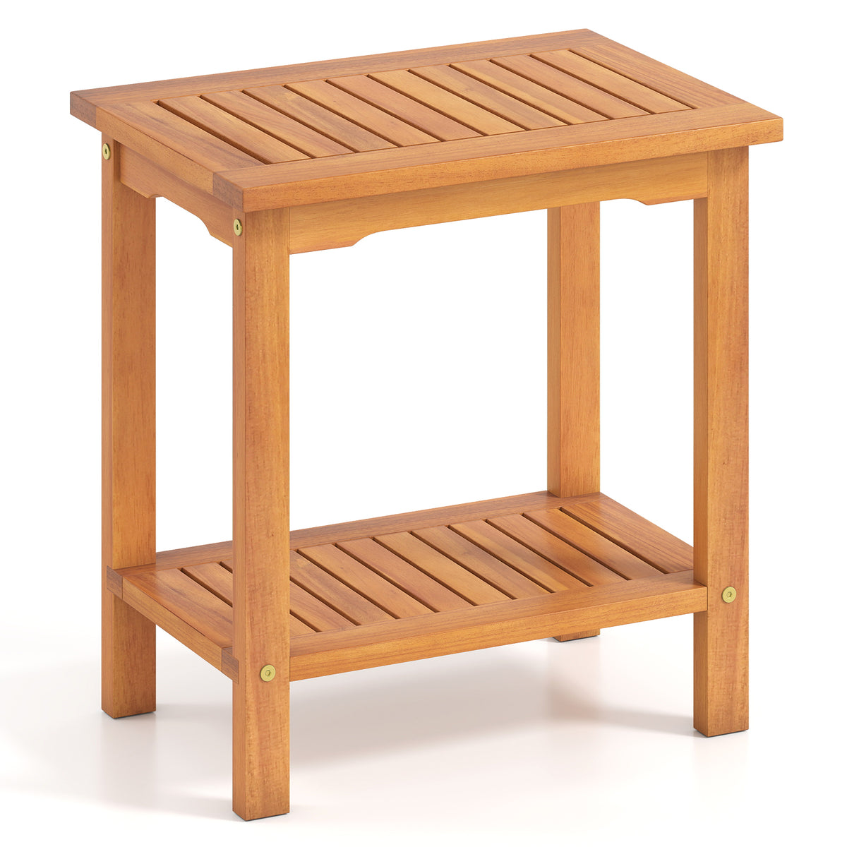 2-Tier Outdoor Acacia Wood Side Table with Slatted Tabletop and