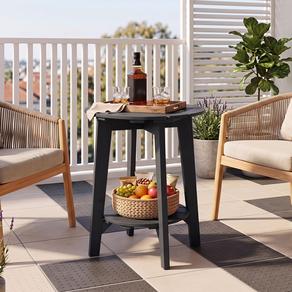 2-Tier Outdoor Eucalyptus Wood Side Table with Slatted Tabletop and