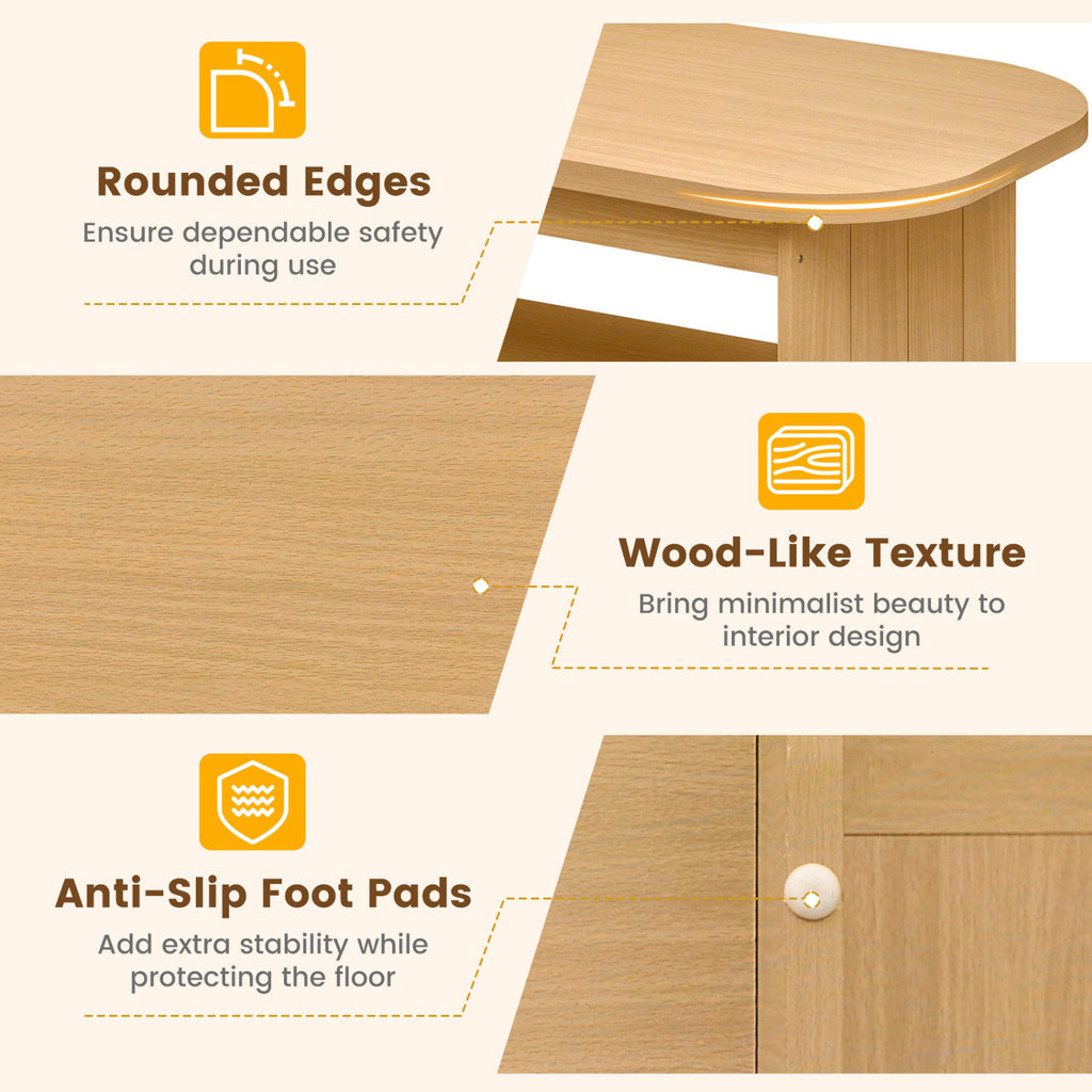 2-Tier Oval Coffee Table with Storage - Natural
