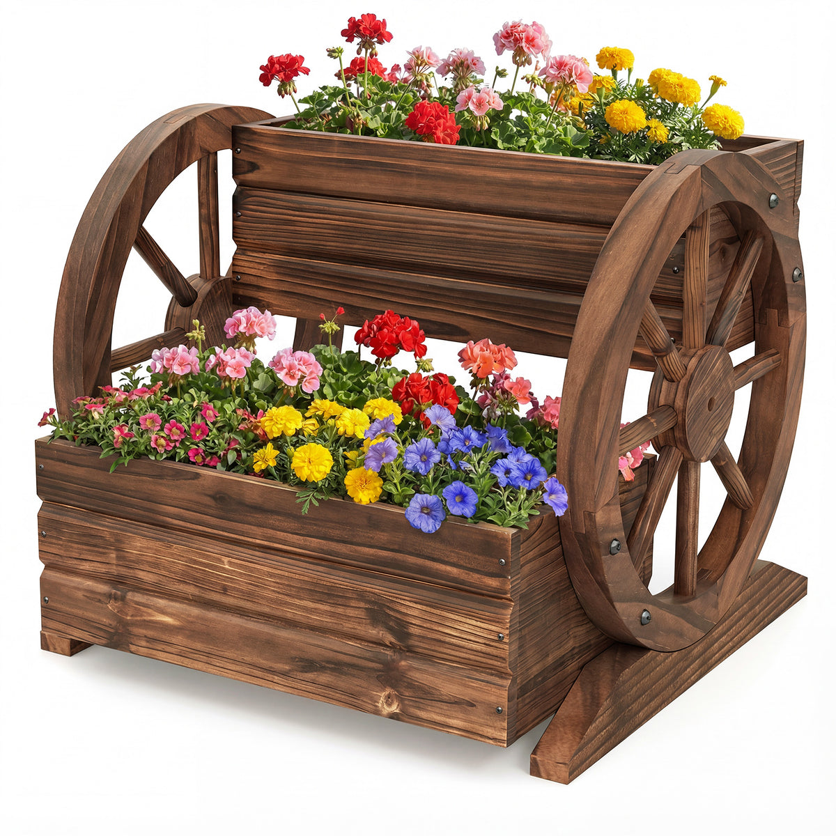 2-Tier Raised Garden Bed Wagon with Wheels - Coffee