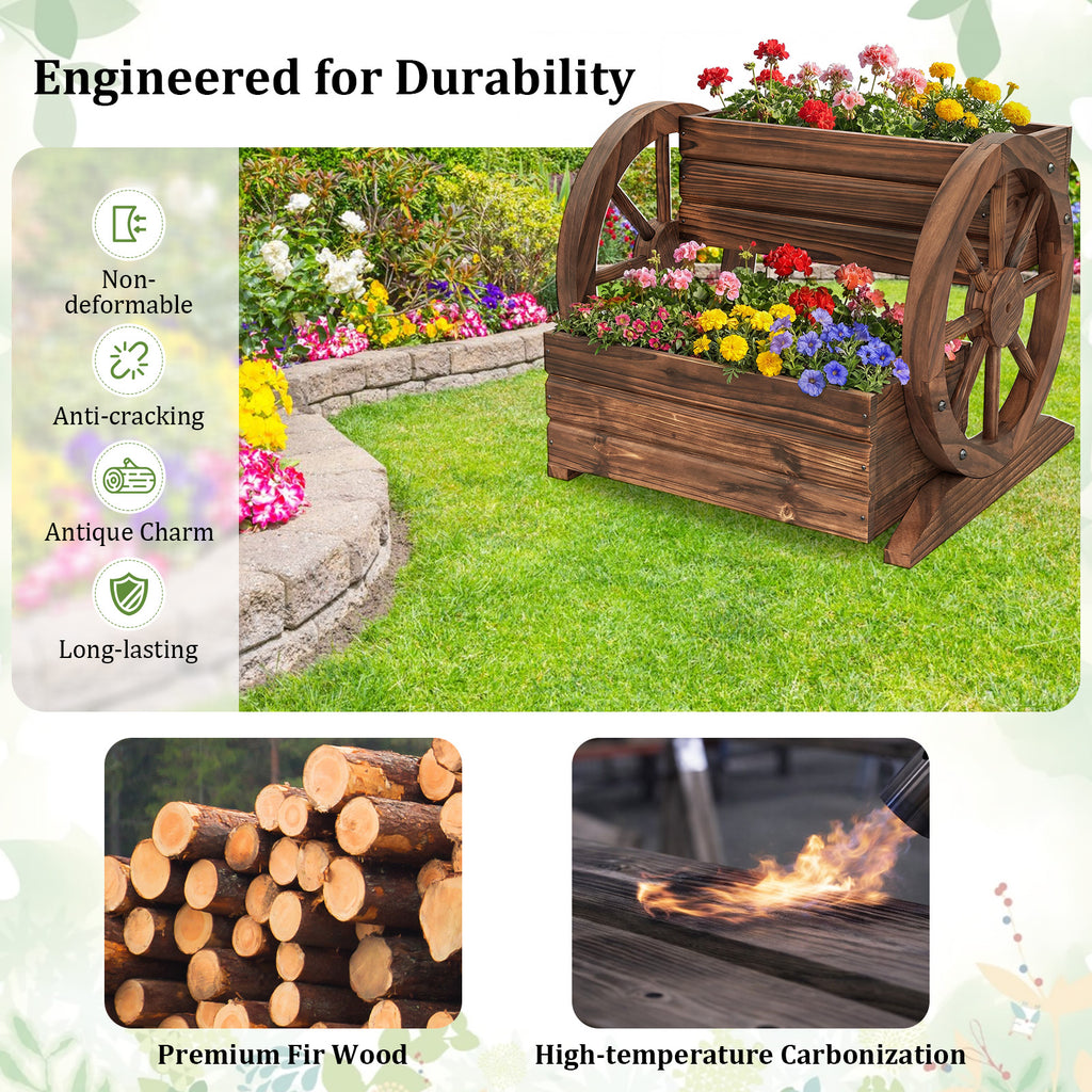 2-Tier Raised Garden Bed Wagon with Wheels - Coffee