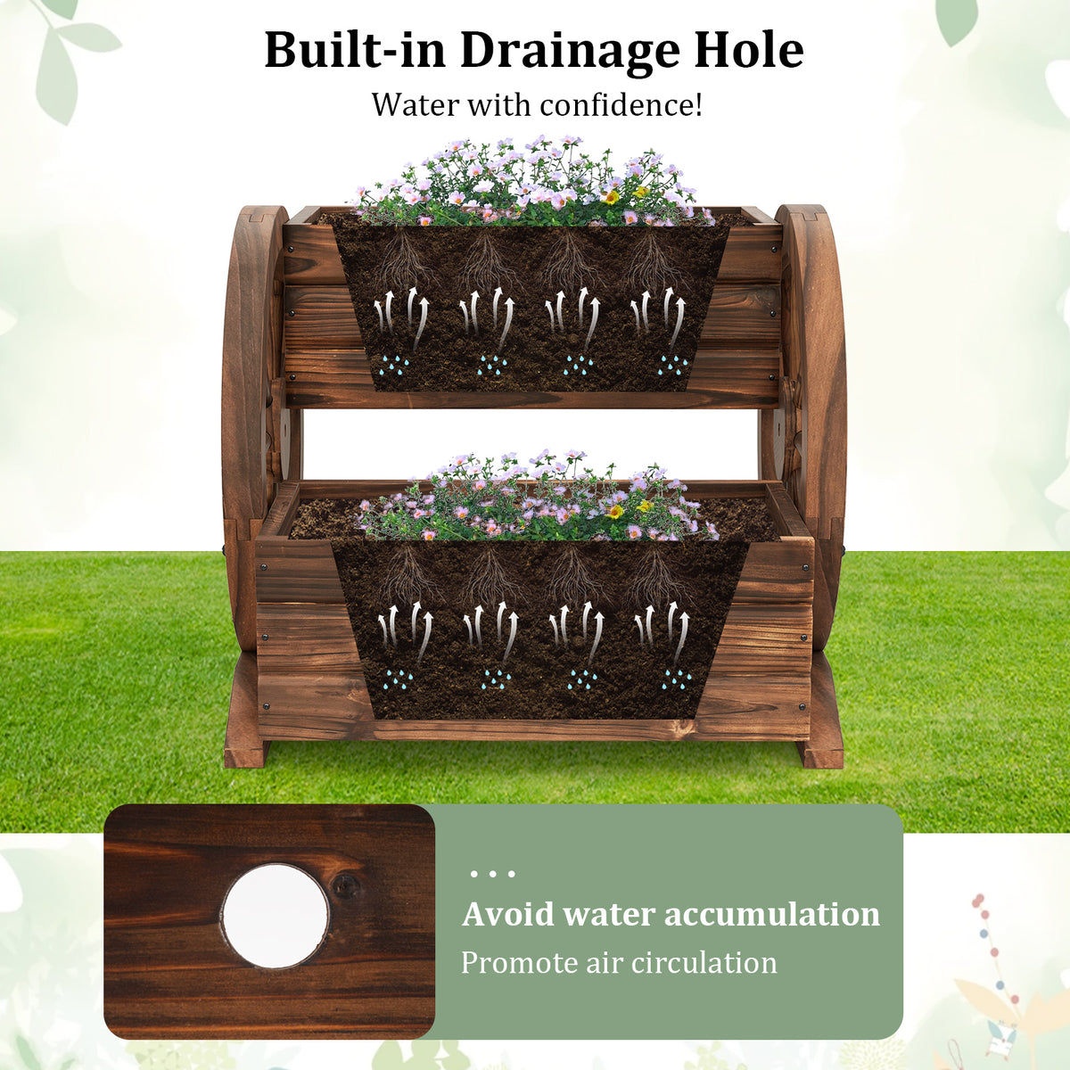 2-Tier Raised Garden Bed Wagon with Wheels - Coffee