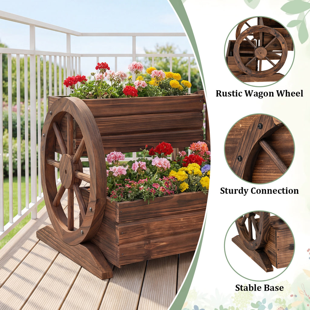 2-Tier Raised Garden Bed Wagon with Wheels - Coffee
