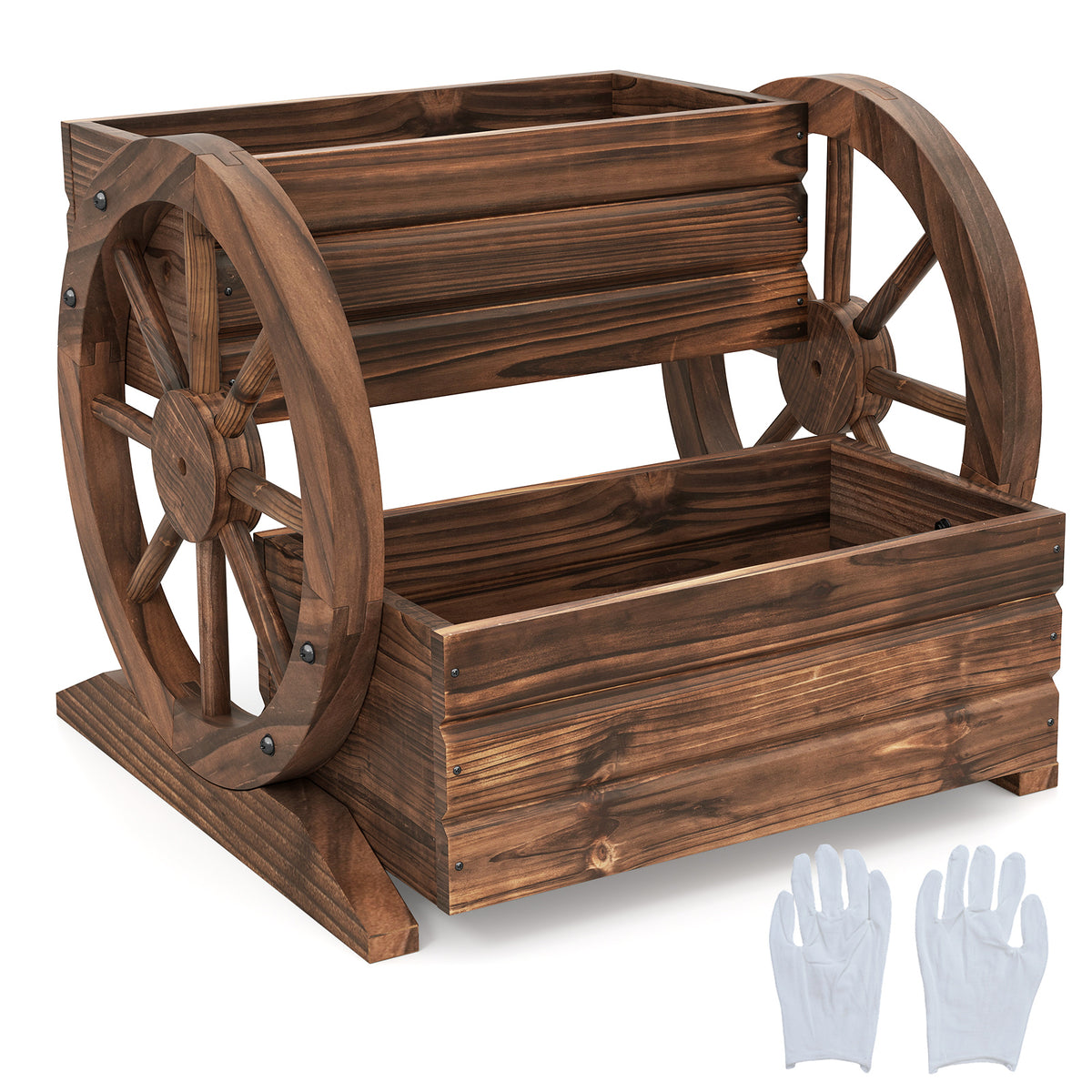 Rustic Rolling Flower Pot Stand with Wheels - Coffee