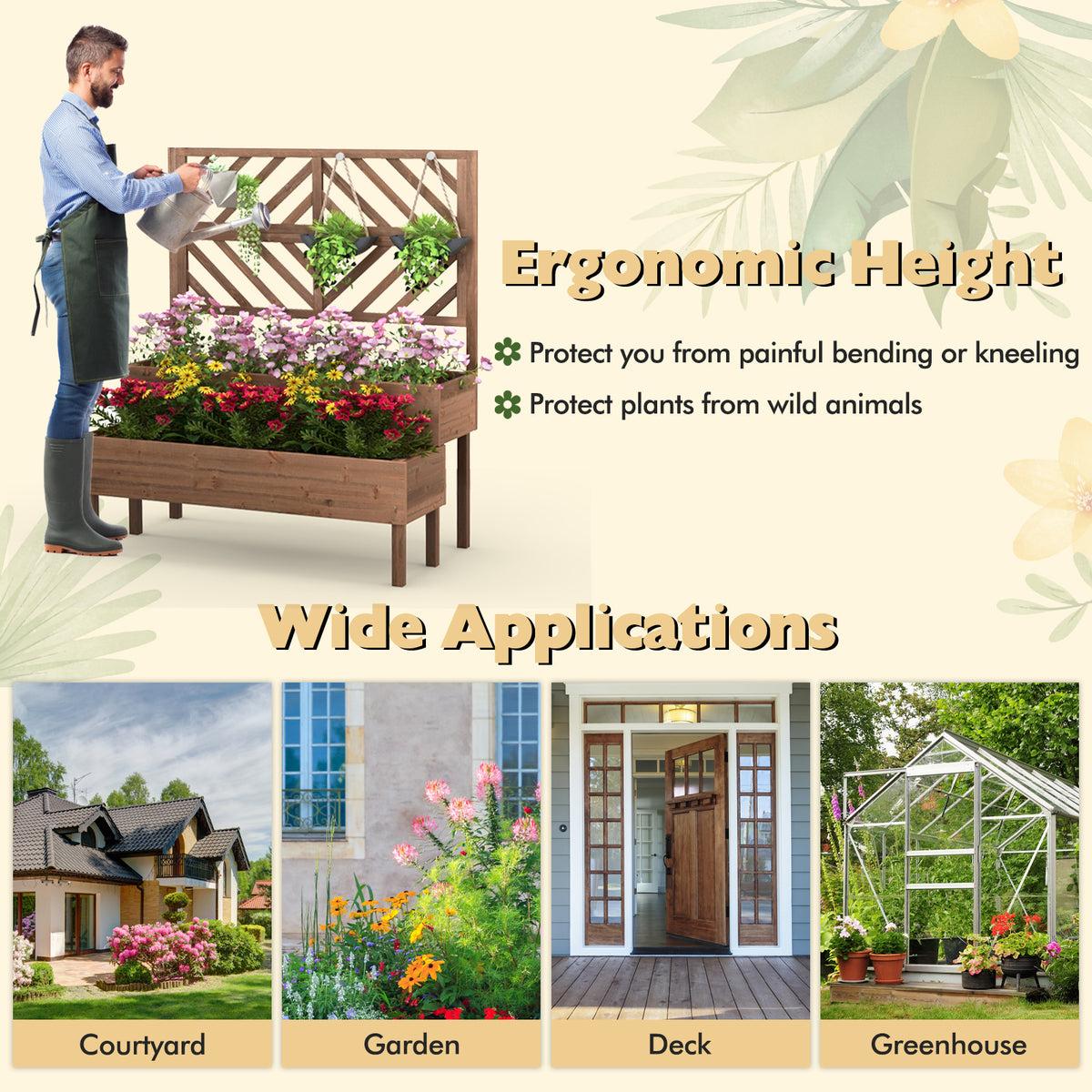 2-Tier Raised Garden Bed with Trellis - 43 x 24.5 x 53 inch, Brown