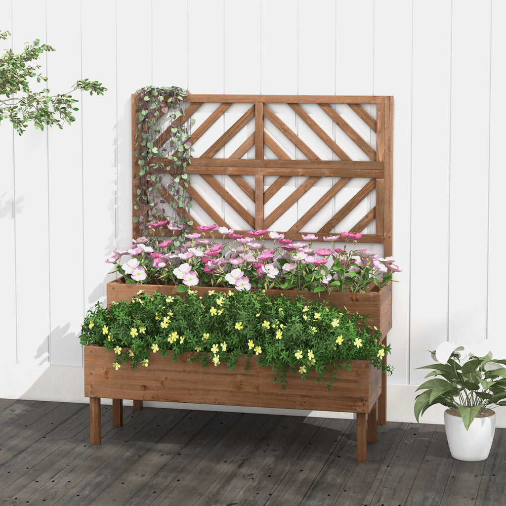 2-Tier Raised Garden Bed with Trellis - 43 x 24.5 x 53 inch, Brown