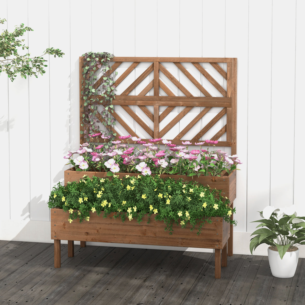2-Tier Raised Garden Bed with Trellis - 43 x 24.5 x 53 inch, Brown