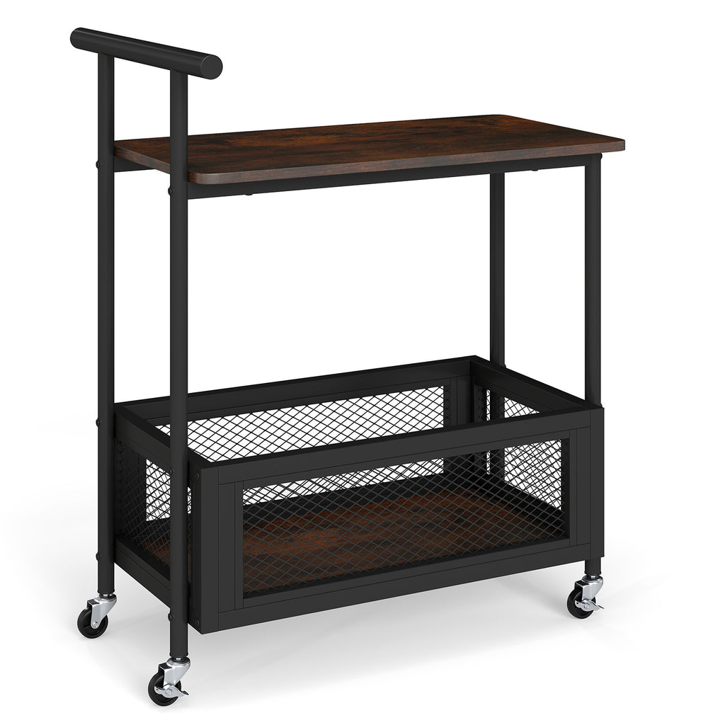 2-Tier Rolling End Table with Handle, Rustic Brown