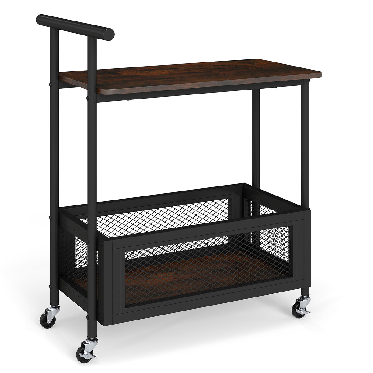 Rolling End Table 3-Tier with Wheels, Brown